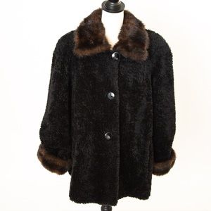Faux fur coat black faux mink fur trim by Scandinavian Faux Fur M